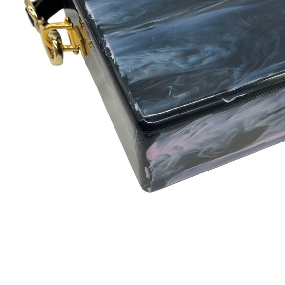 Edie Parker Navy Multi Small Trunk Vintage Stripe Acrylic Clutch - Picture 9 of 16